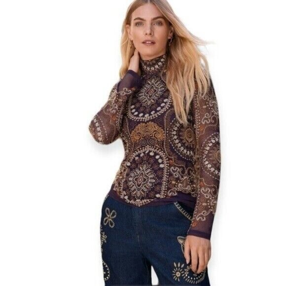 JOHNNY WAS Loving Is Easy Mesh Tee Embroidered Bohemian Boho Fall Size M NEW - Picture 9 of 13